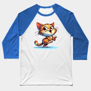 Fun-Loving Feline: Quirky Cat Cartoon Baseball T-Shirt